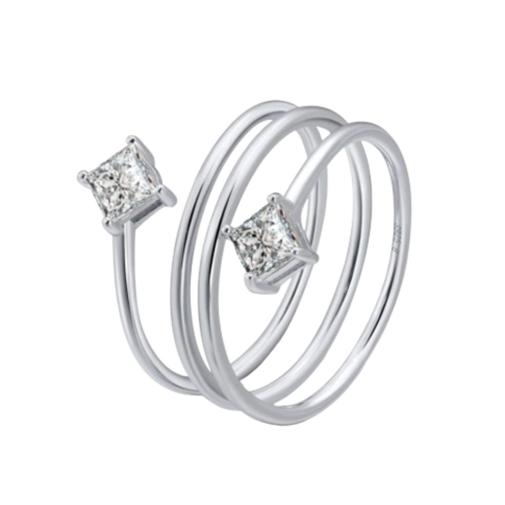 New Platinum Over Sterling Silver Zircon Coil Ring